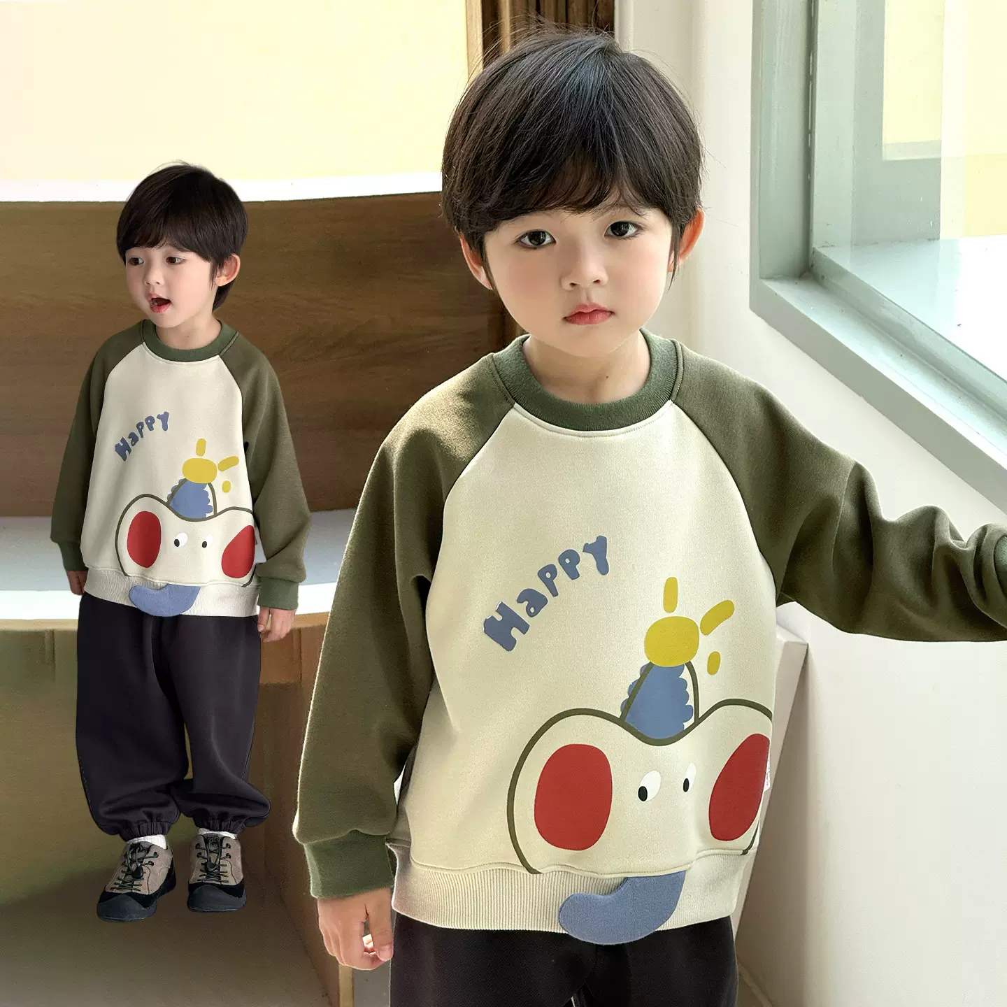 男童卫衣春秋款2025新款上衣男童秋季插肩印花中小童早秋卡通衣服