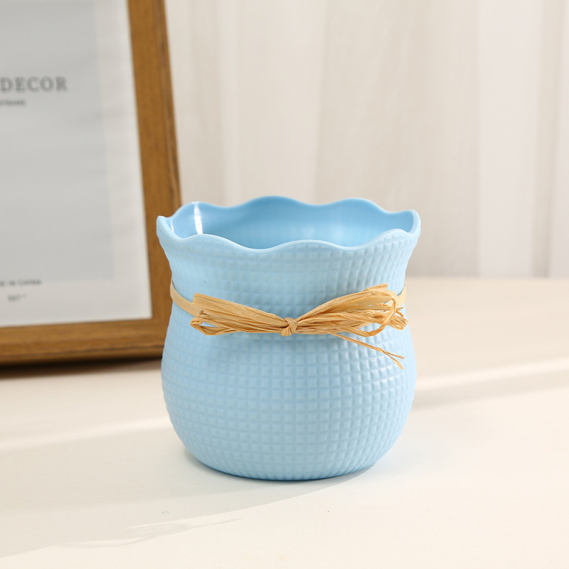 新しい模造セラミックプラスチック植木鉢ホームリビングルーム玄関装飾花瓶装飾品クリエイティブ麻縄多肉植物鉢植え|undefined