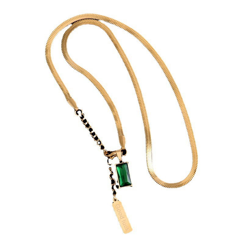 Fashion Square Titanium Steel Plating Rhinestones Pendant Necklace_colorza_5