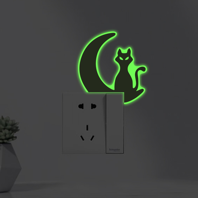 ハロウィン新グリーン発光ゴースト黒猫コウモリ漫画動物スイッチソケット装飾発光スイッチステッカー|undefined