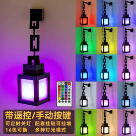 我的世界灯笼现货发遥控可充电游戏火把灯儿童卧室氛围灯七彩变色