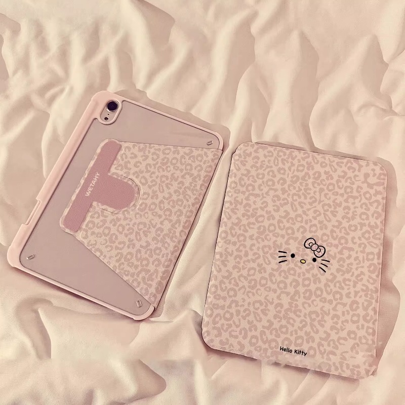 Cute leopard print KT cat protective case for Apple iPad tablet, air rotating stand, mini pen slot, pro 13inch