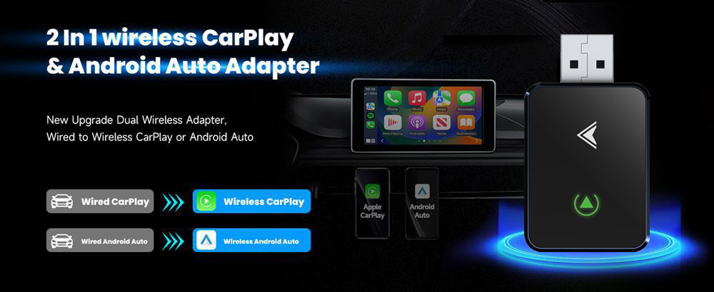 Smart Button Wireless Carplay Box Android Auto Two-In-One Wired to Wireless Adapter for Car Use