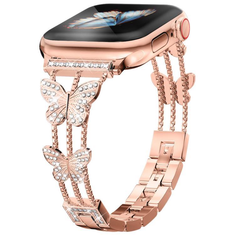 Correa de diamante en forma de mariposa para Apple Watch 38 - 49mm Brazalete de metal de moda para mujeres