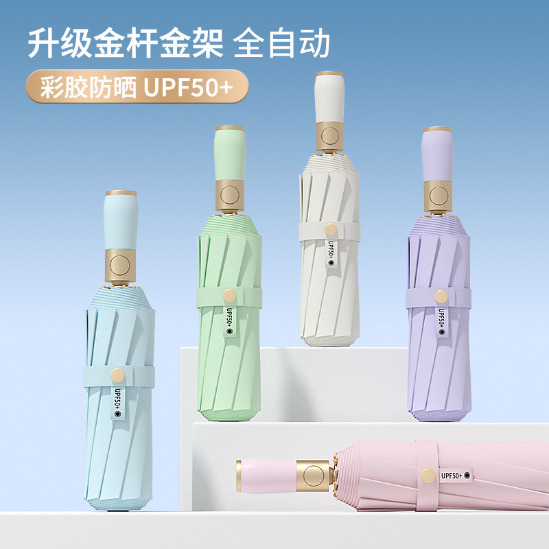 Fully Automatic Umbrella, Folding Parasol, Colorful Sunscreen Umbrella, Manual Sunshade Umbrella for Both Sunny and Rainy Days, Logo Advertising