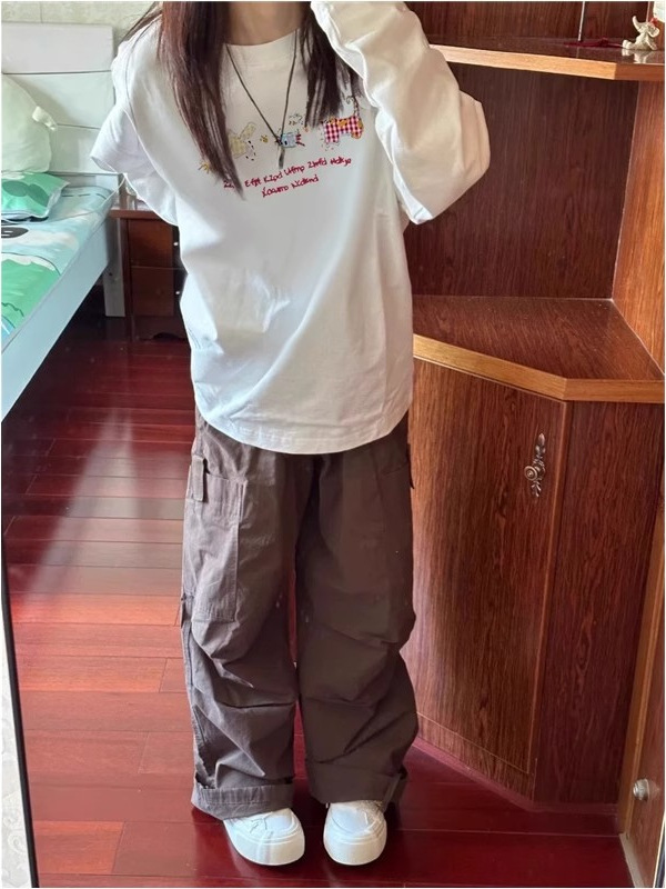100%纯棉白色长袖t恤女新爆款设计感小众宽松慵懒风内搭打底衫潮|undefined