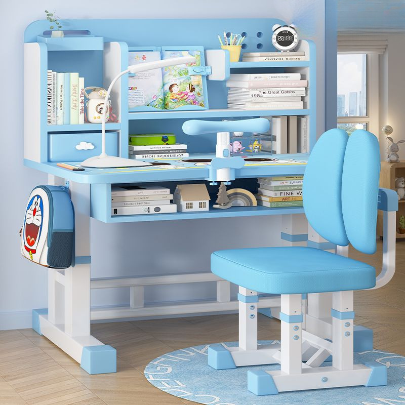 Children's Study Table and Chair Set for Home Primary and Secondary School Students Desk Bookshelf Writing Desk Liftable Desk and Chair Combination
