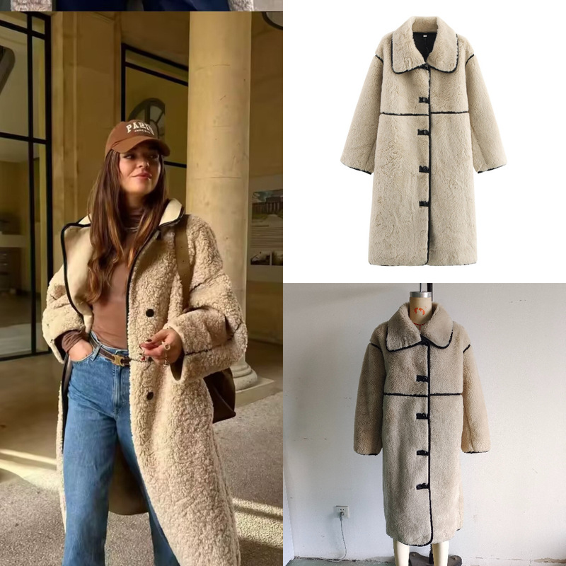 Za Cross-Border Export Spot European and American Style Women's Winter New Versatile Long Large Lapel Imitation Fur Coat