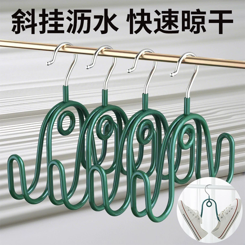 Household wall-mounted shoe rack for drying shoes, outdoor balcony shoe rack with hooks, outdoor sandal rack