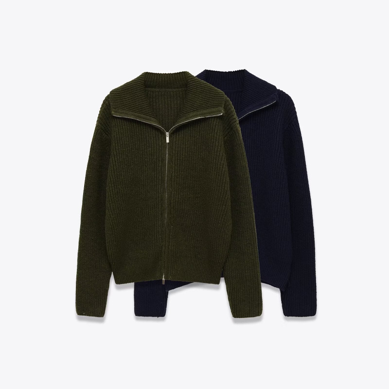 Cross-Border European and American Clothing Aliexpress Popular Asos Zipper Jacket Knitted Sweater
