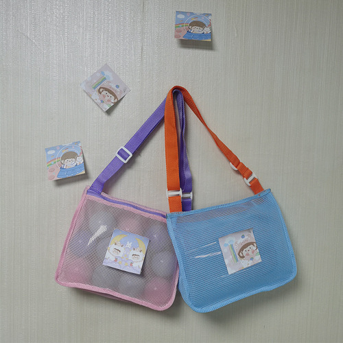 Cute Style Small Girl Single Shoulder Stationery Storage Bag Sticker Toy Collection Bag Storage Bag Children's Handheld Grid Bag