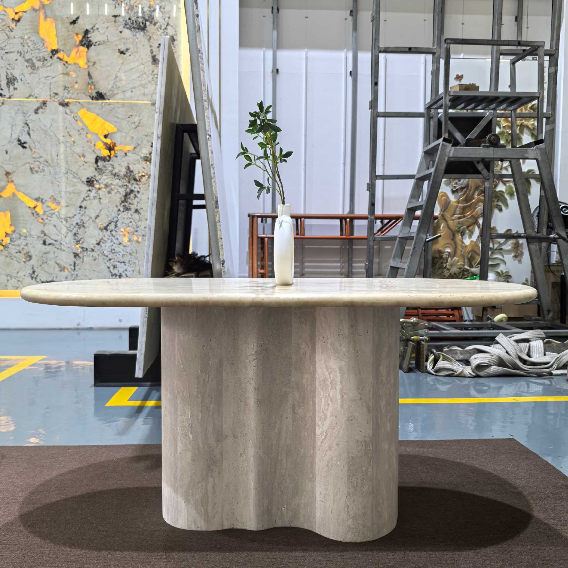 Ins Style Restaurant Natural Travertine Dining Table Round Living Room House Hotel Accessible Luxury Cream Style Marble Coffee Table