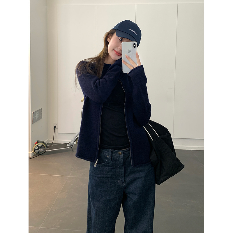 Nantao Wool Blend Stand-Up Collar Rolled Edge Long-Sleeve Sweater for Women, Autumn and Winter Casual Double-Ended Zipper Slim-Fit Knit Jacket Nantao Wool Blend Stand-Up Collar Rolled Edge Long-Sleeve Sweater for Women, Autumn and Winter Casual Double-Ended Zipper Slim-Fit Knit Jacket