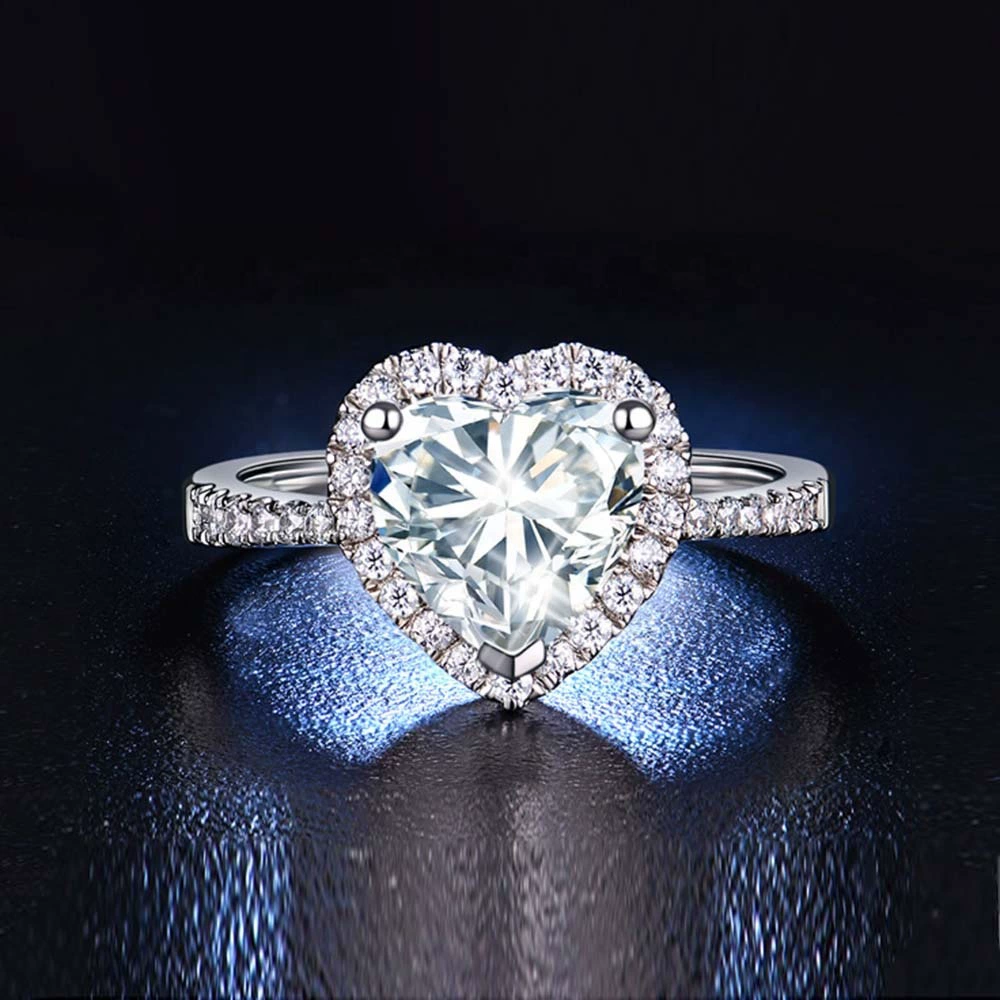 Classic white zirconium heart shaped, fashionable ring with stone, simple and elegant design