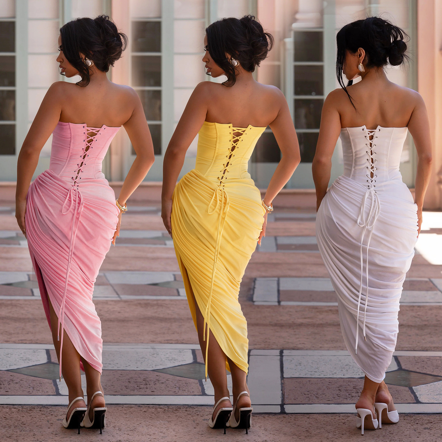 C7729 Aliexpress transfronterizo amazon ropa de moda europea y americana de mujer sexy hombro abierto vestido de cintura de cintura