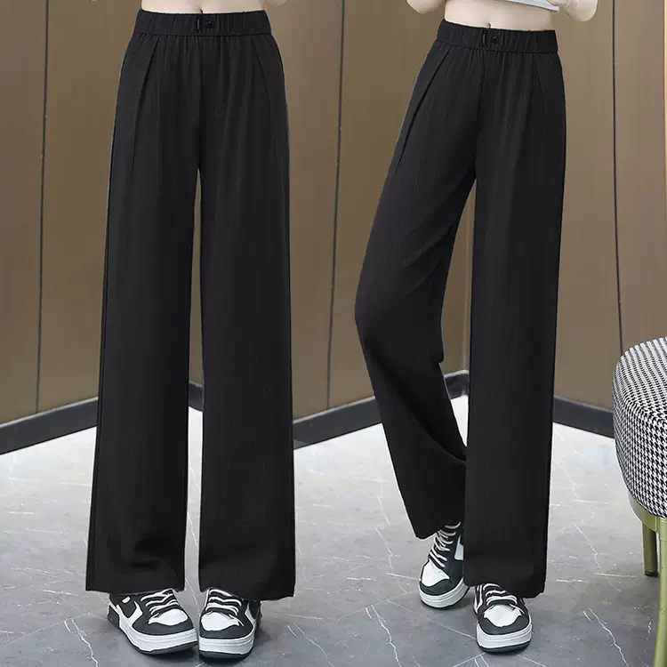 2025新款直筒裤子时尚窄版妈妈中老年长裤阔腿裤薄款宽松休闲裤女