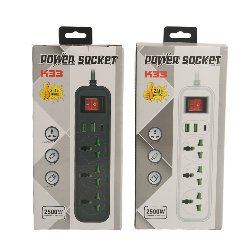 2USB + 1Type-c estándar británico estándar europeo y estándar americano interruptor de cabezal con puerta de seguridad infantil verde tres nueve jack