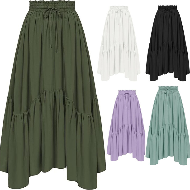 Cross-Border Amazon Summer Renaissance Women's Pleated Elegant High-Waisted Long Skirt European and American Fashion