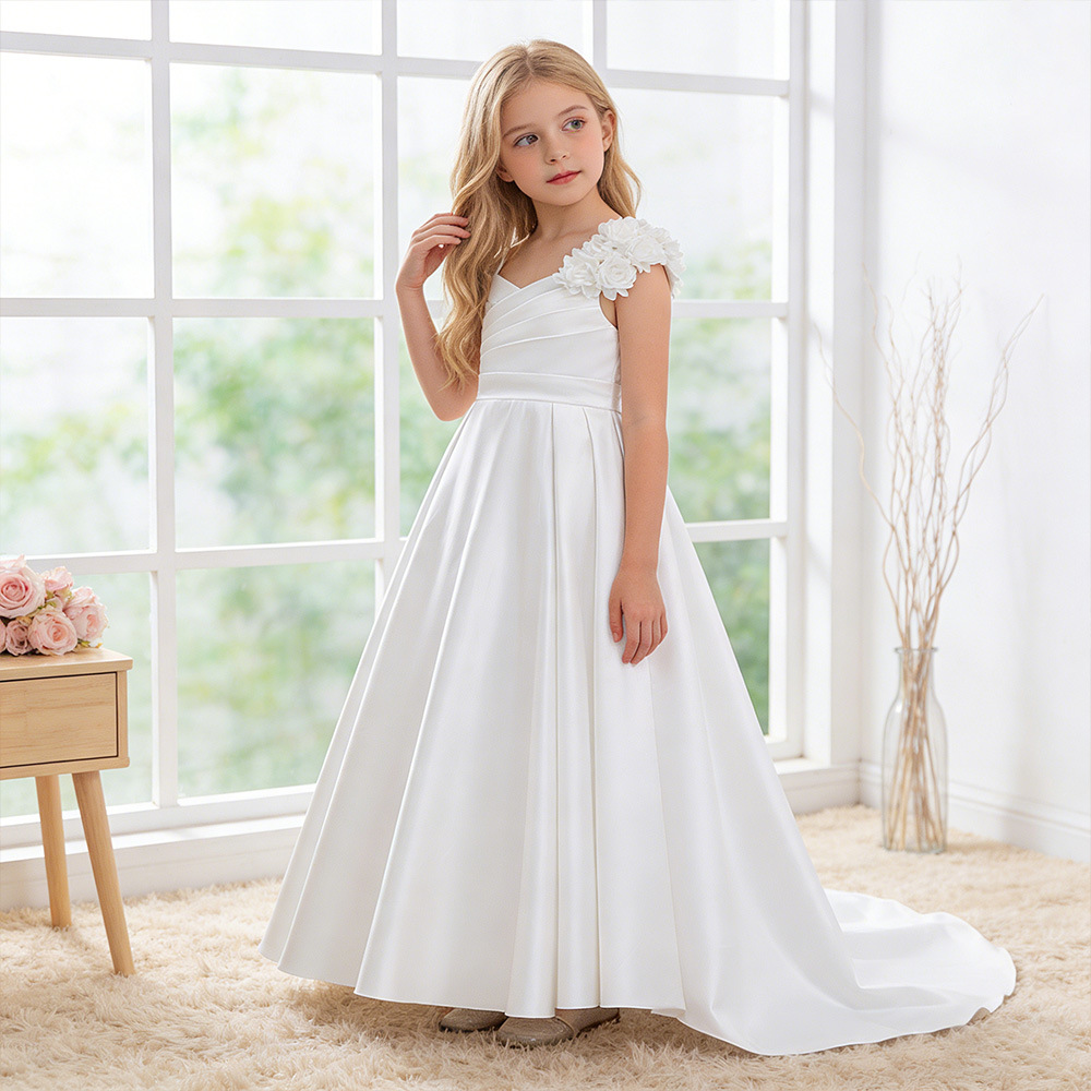 Amazon nuevo vestido de princesa de desfile vestido de banquete de chicas vestido de noche de chicas de banda blanca