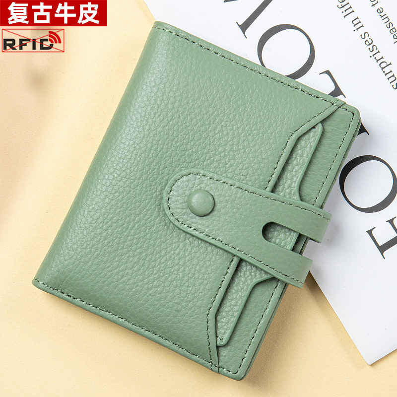 Cross-Border Short-Style Women's Genuine Leather Wallet, Fashionable Large-Capacity Multi-Card Slot Zipper Coin Purse, Lychee Pattern Japanese-Style Card Holder Cross-Border Short-Style Women's Genuine Leather Wallet, Fashionable Large-Capacity Multi-Card Slot Zipper Coin Purse, Lychee Pattern Japanese-Style Card Holder