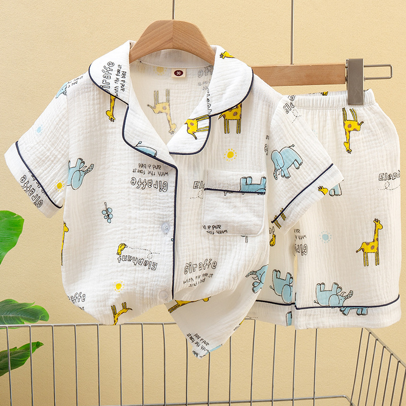 2025 Summer Kidsren's Category a Home Clothes Set Family Cotton Gauze Air-Conditioned Clothes Boys and Girls Pajamas Douyin Thin Section