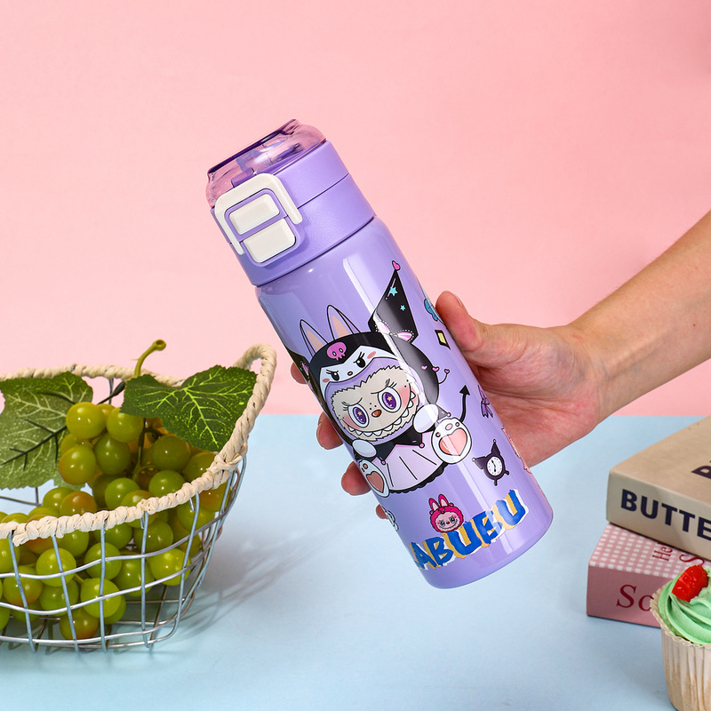 新しい漫画 labubu ダブルドリンクカップ 316 ステンレス鋼断熱カップ子供用水カップバウンスカバーストローカップカスタマイズ|undefined