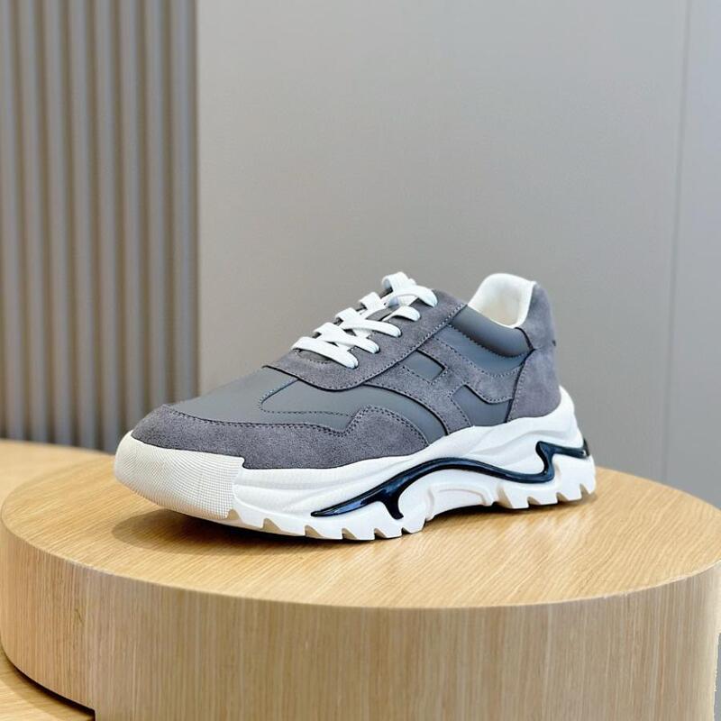 High-End European Men's Leather Sneakers Classic Fashion Lace-Up Height-Increasing Elegant Suede Versatile Casual Shoes