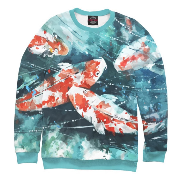 Rusia venta caliente tinta koi impresión 3D hombres y mujeres con el mismo estilo suelto manga larga hombro suéter de cuello redondo