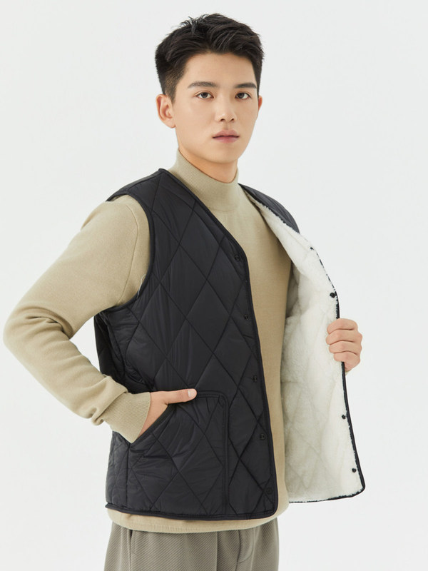 Down Cotton Vest, Warm Vest for Men, Fleece-Lined, Winter Inner Wear, Slim Fit, Thickened, Thin, for Middle-Aged and Elderly Dads