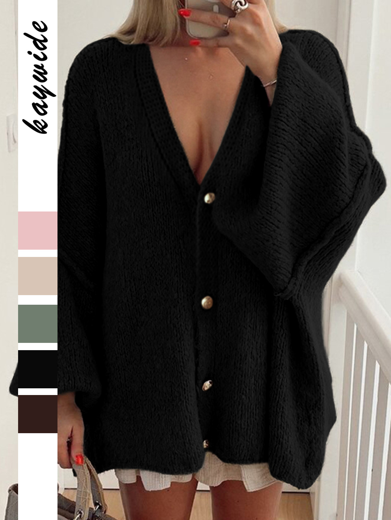 Kaikuo transfronterizo Europa y América Casual simple camisa de lana de manga ancha suéter de mujer 2025 otoño y invierno Amazon estación independiente