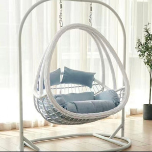 Double Hanging Chair Balcony Cradle Swing Indoor and Outdoor Lazy Single Hammock Rocking Chair Hanging Basket Imitation Rattan Chair Iron Courtyard