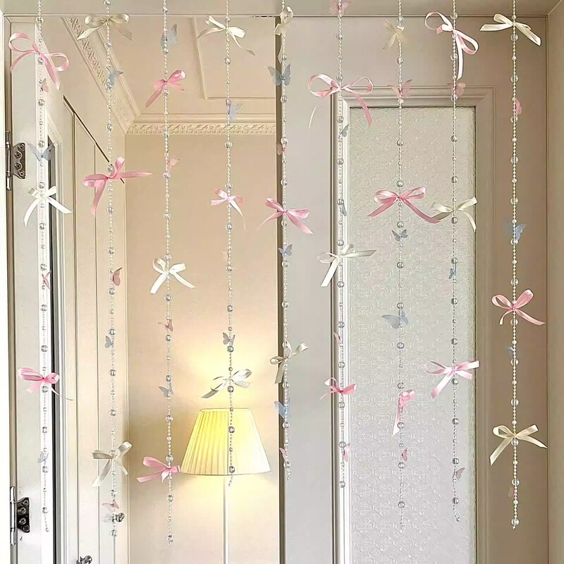 Cross-Border New Product Ins Ballet Style Bow Bead Curtain Bead String Dream Door Curtain Girl Heart Popular Store Window Decoration