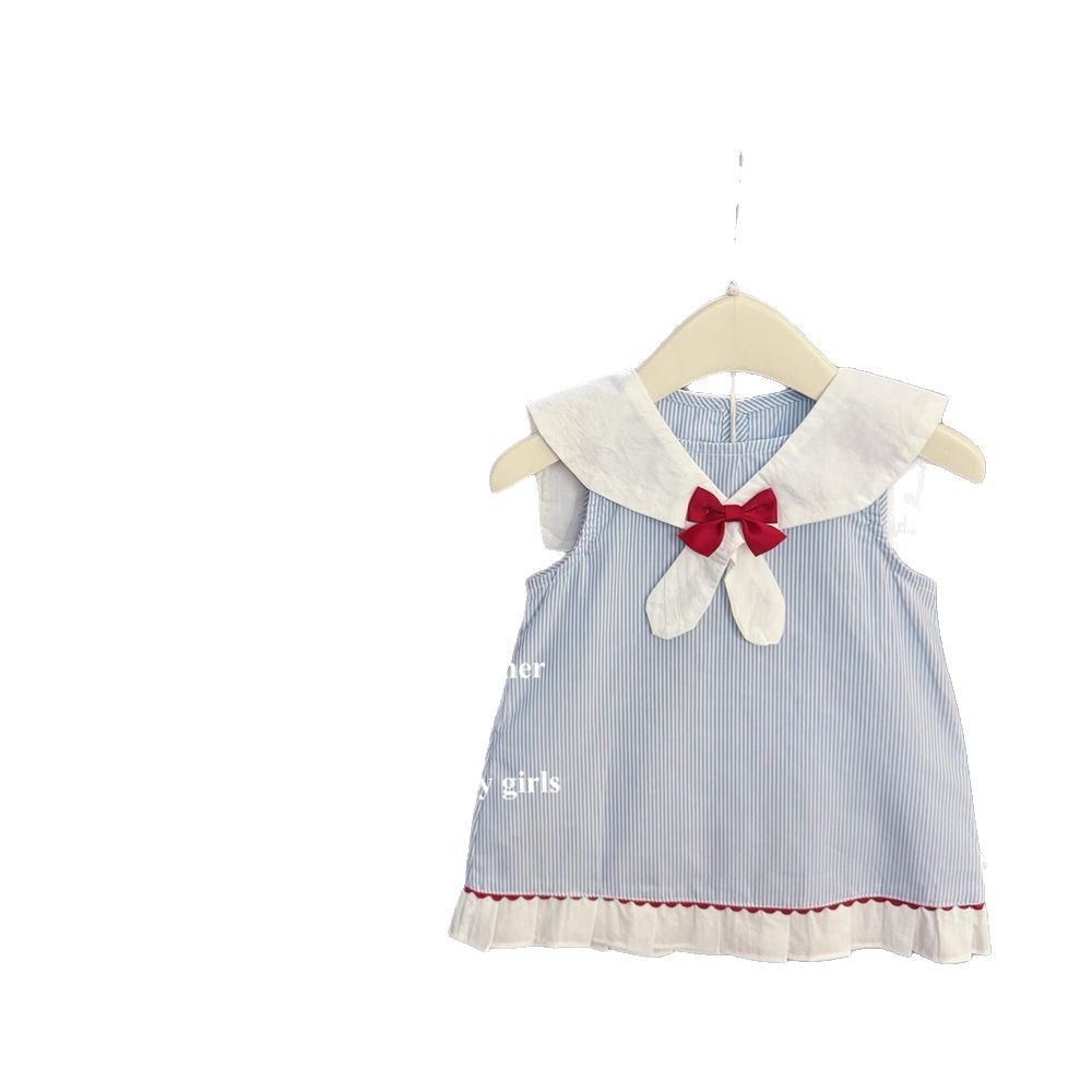 [Xianning Seven] Estilo universitario español Bebé femenino verano dulce solapa chaleco falda pajarita vestido de palacio