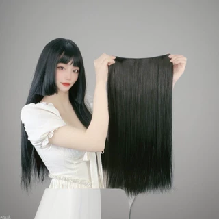 假发女长发一片式四卡高温丝接发片跨境外贸黑色长直假发一件代发