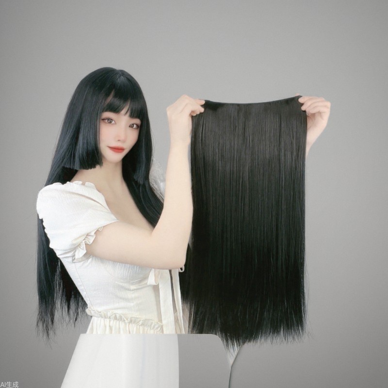 Wig women's long hair a piece of four card high temperature silk hair piece cross-border foreign trade black long straight wig a generation of hair Wig women's long hair a piece of four card high temperature silk hair piece cross-border foreign trade black long straight wig a generation of hair