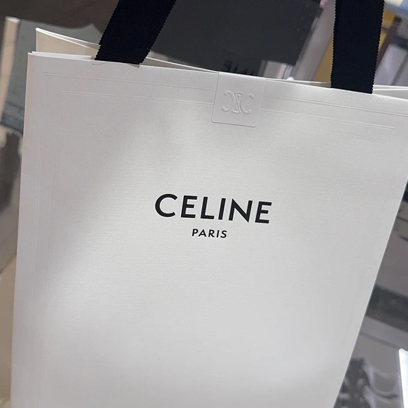 奢侈品包装 白色布纹纸黑色罗纹带一字底手提袋纸袋 可加印LOGO