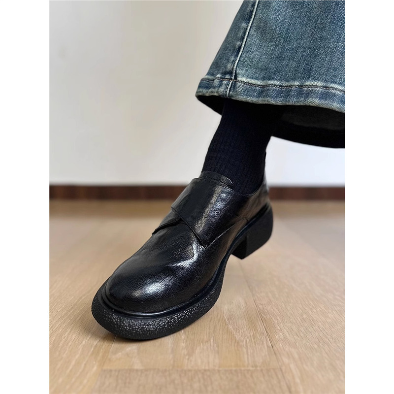Britische Damen Leder-loafer Mit Dicker Sohle Und Polsterung_voghion.com