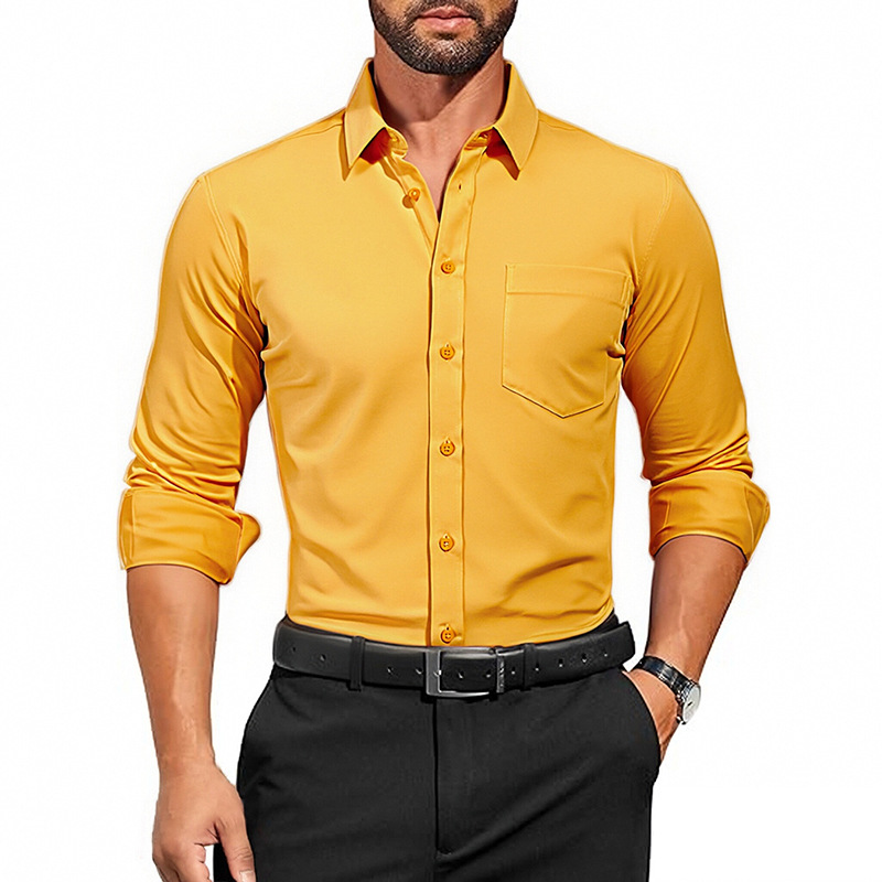 Camisa blanca de manga larga para hombre de primavera delgada de Amazon, transpirable elástico y antiarrugas, top profesional de negocios de color sólido para hombre