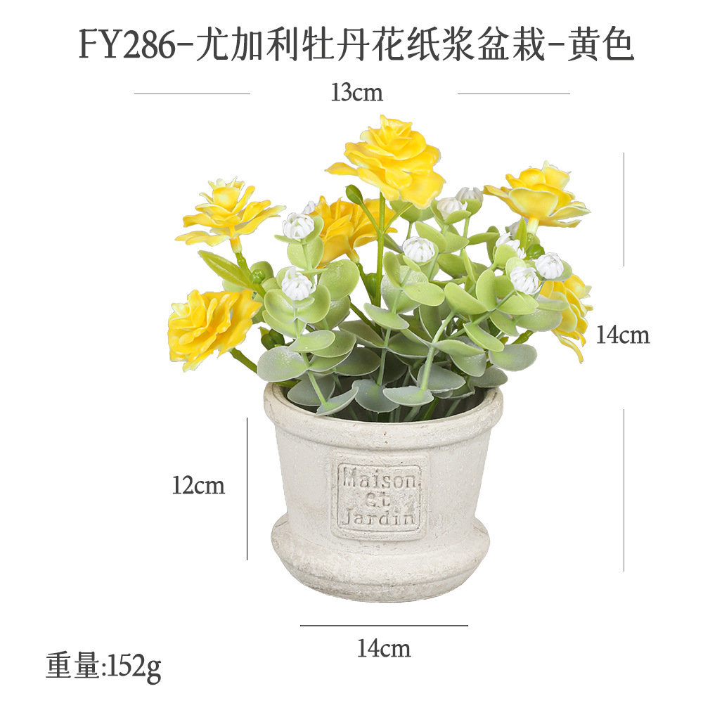 Más de 100 conjuntos de bonsáis artificiales de flores de plástico, plantas en maceta de pulpa de papel retro de gran venta transfronteriza, adornos de flores artificiales, macetas de flores falsas.