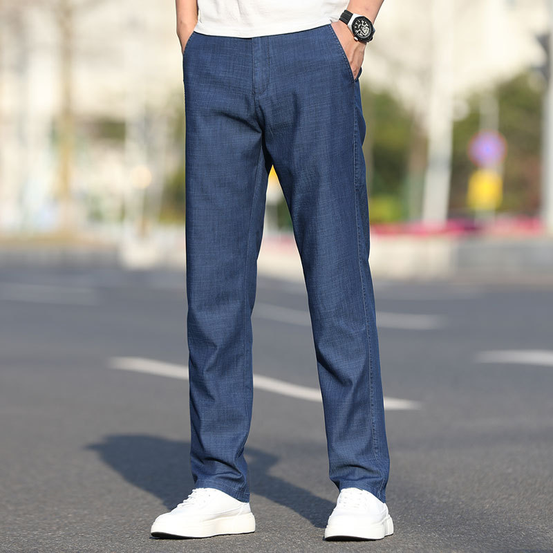 Men's Lyocell Jeans 2025 Summer Thin Business Casual Middle-Aged Dad Versatile Tencel Straight Pants