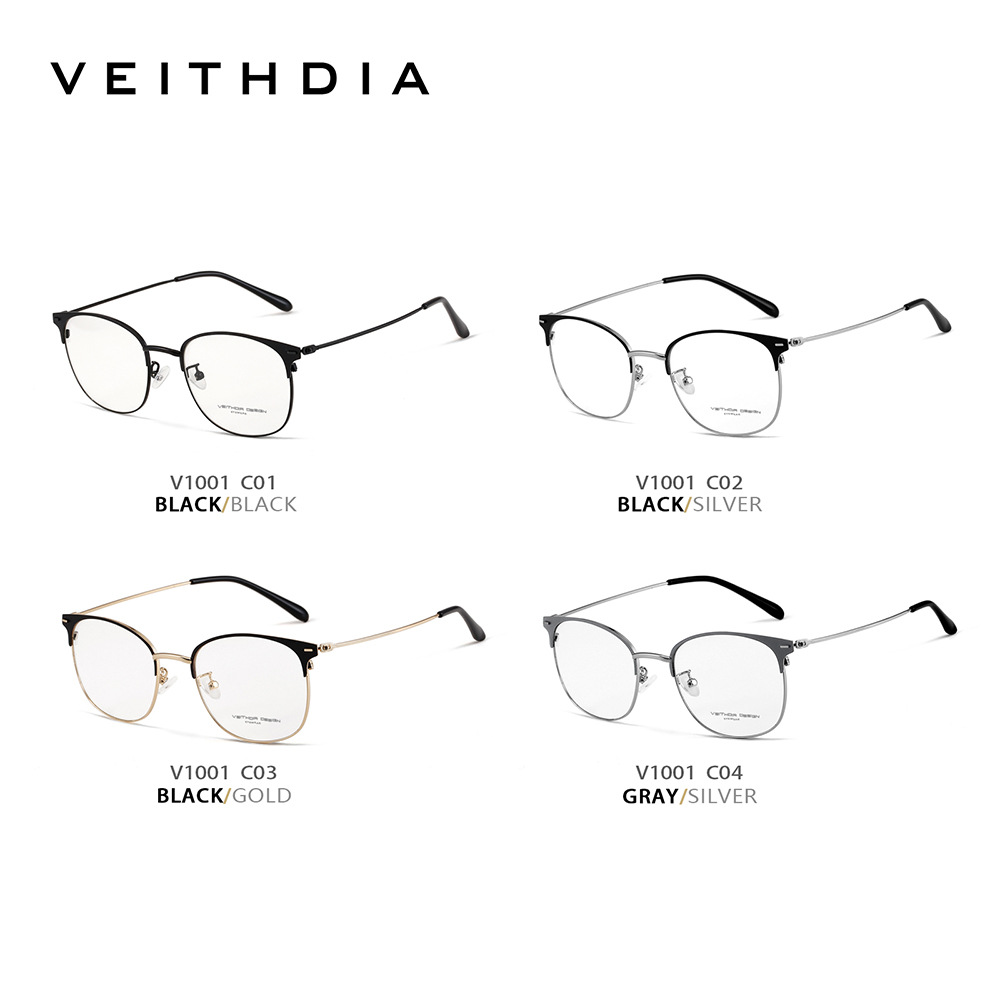 Marco de lente de miopía óptica anti-luz azul de apertura de marco de metal de marco completo para hombres y mujeres, lugar cómodo de negocios simple 1001