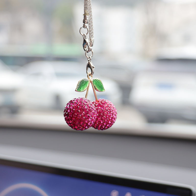 Cross-border cherry and strawberry car interior rhinestone pendants, car decoration accessories, car supplies pendants
