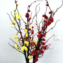 高档仿真腊梅假花客厅落地摆放花艺梅花绢花室内装饰桃花束大红色