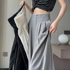 氷の糸の亜麻の広脚のズボンの女性の2025夏の薄いタイプの高腰のゆったりしている感じの怠惰な風の涼しい綿の麻の山本のズボン