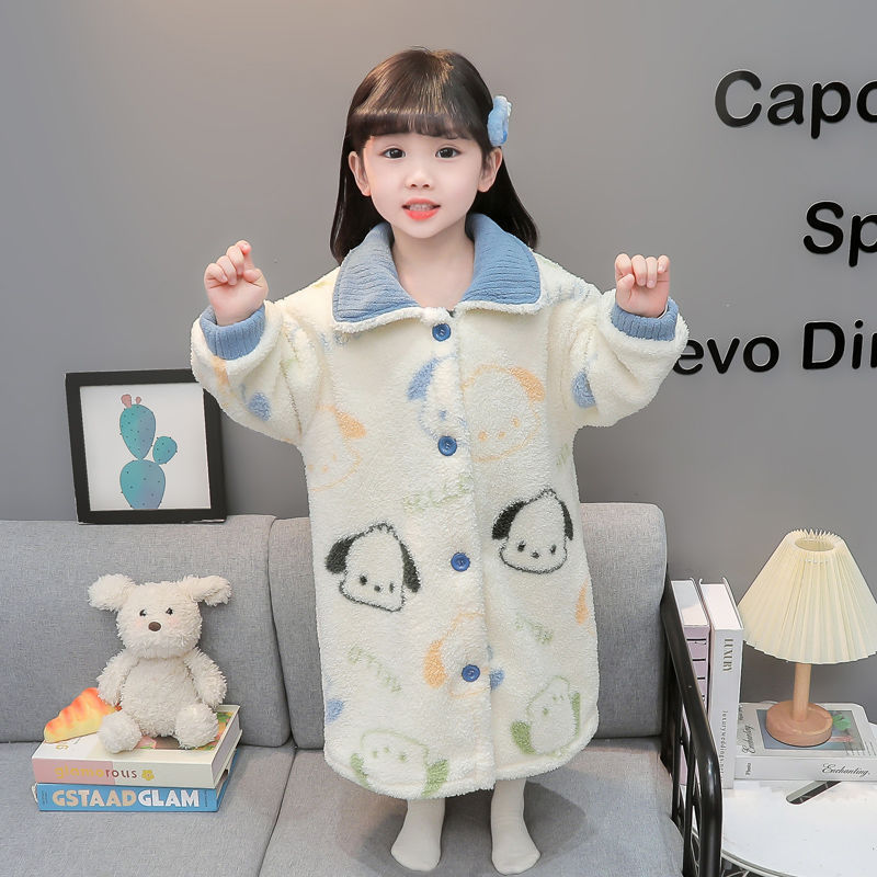 女童睡袍秋冬季女孩宝宝珊瑚绒儿童睡衣法兰绒秋款睡裙家居服浴袍|undefined