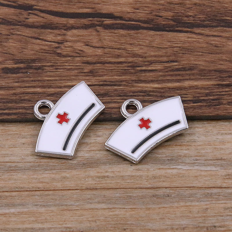 6 encanto médico DIY aleación accesorios de la joyería 2 color base gota aceite estetoscopio jeringa amor colgante