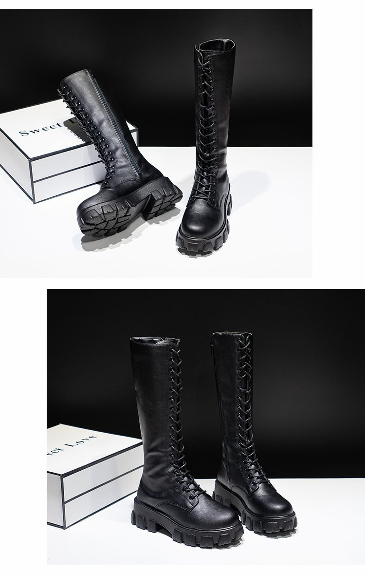 Women's Black Over-the-knee Platform Cowboy Boots With Side Zip_voghion.com