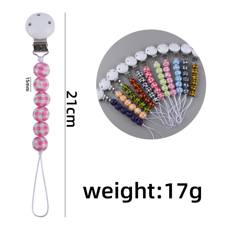 Nuevos suministros para bebés Hemu clip calmante bebé patrón a cuadros cuentas Cadena de pezón cadena anti-caída Amazon