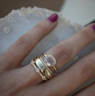 Cross-border European and American New Creative Gold Inlaid Zircon Four-piece Engagement Party Ring Personalized Trendy Jewelry
