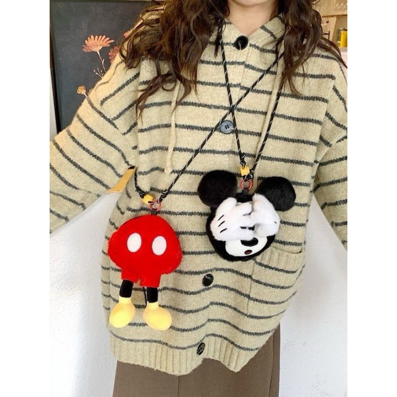Korean Version Mickey Single Shoulder Crossbody Bag for Women, Niche Design Plush Mickey Mouse Fashion Versatile Mini Backpack